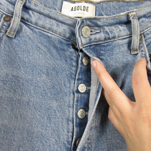 Agolde Riley High Rise Straight Crop Women 31 Blue Cotton Viscose Ripped 684 - Picture 13 of 14